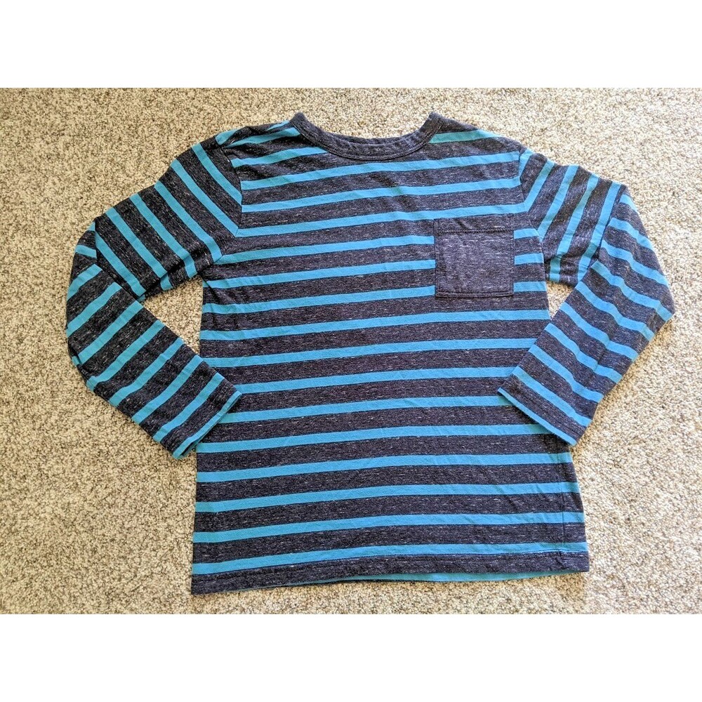 The Children’s Place Boys Long Sleeve Shirt M 7/8 Gray Blue Striped Crewneck